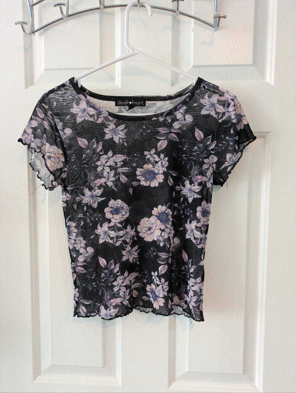Derek Heart Black Mesh Tee with Lavender Floral Print